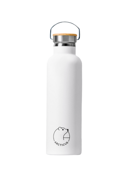 Eco Arctic Bottle in minimalist white design with eco bamboo cap.