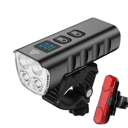 USB rechargeable bike front light 2400 lumens with power bank function.