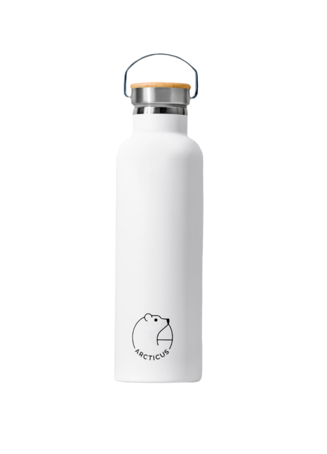 Eco Arctic Bottle in minimalist white design with eco bamboo cap.