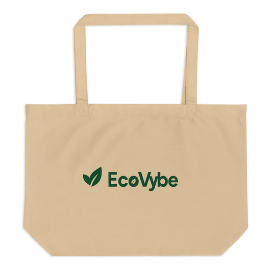EcoVybe beige organic cotton tote bag front view – sustainable shopper.