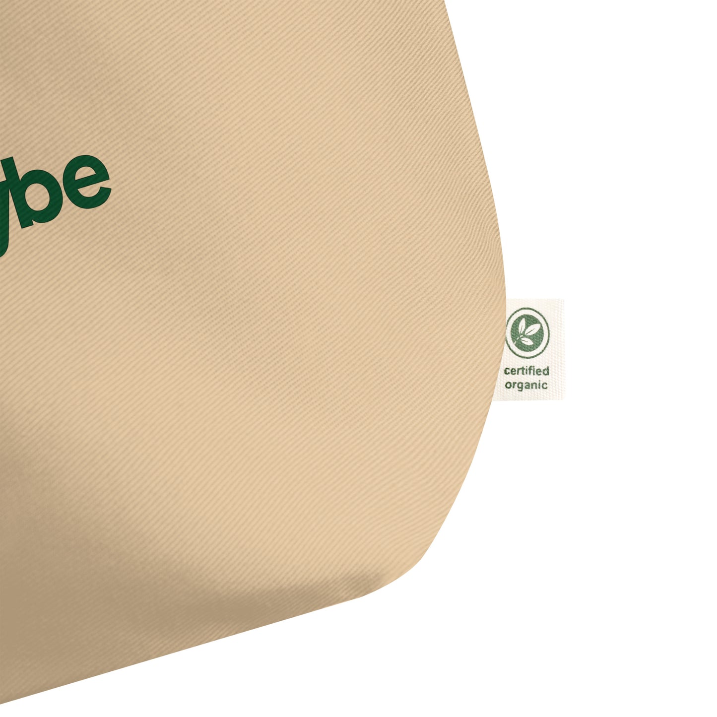 EcoVybe tote bag beige version with organic certified label.