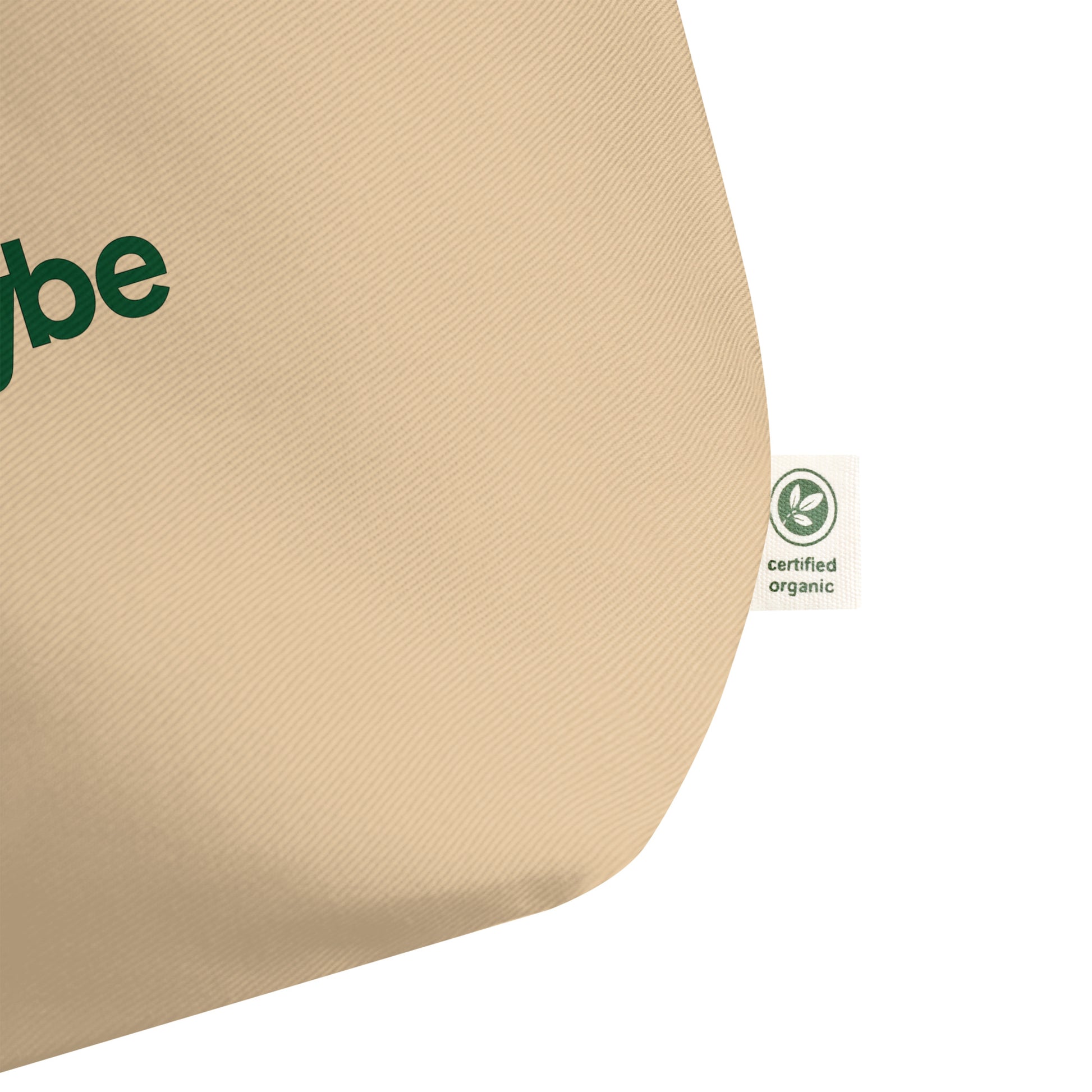 EcoVybe tote bag beige version with organic certified label.