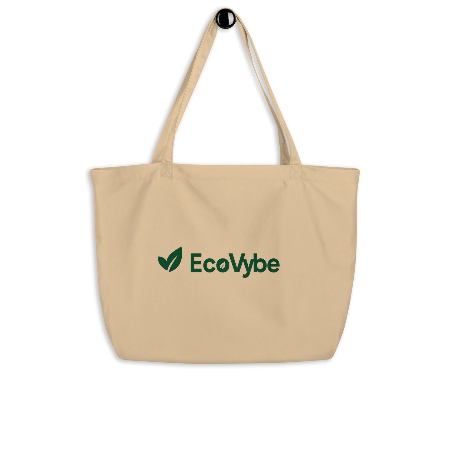 EcoVybe large beige organic tote bag side view.