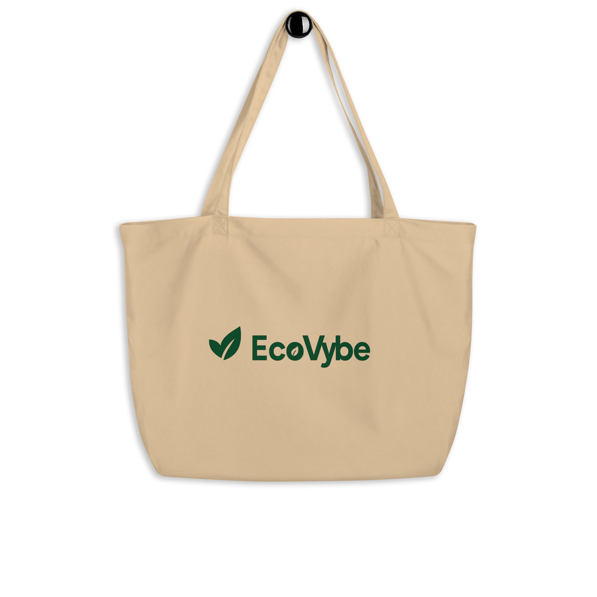 EcoVybe large beige organic tote bag side view.