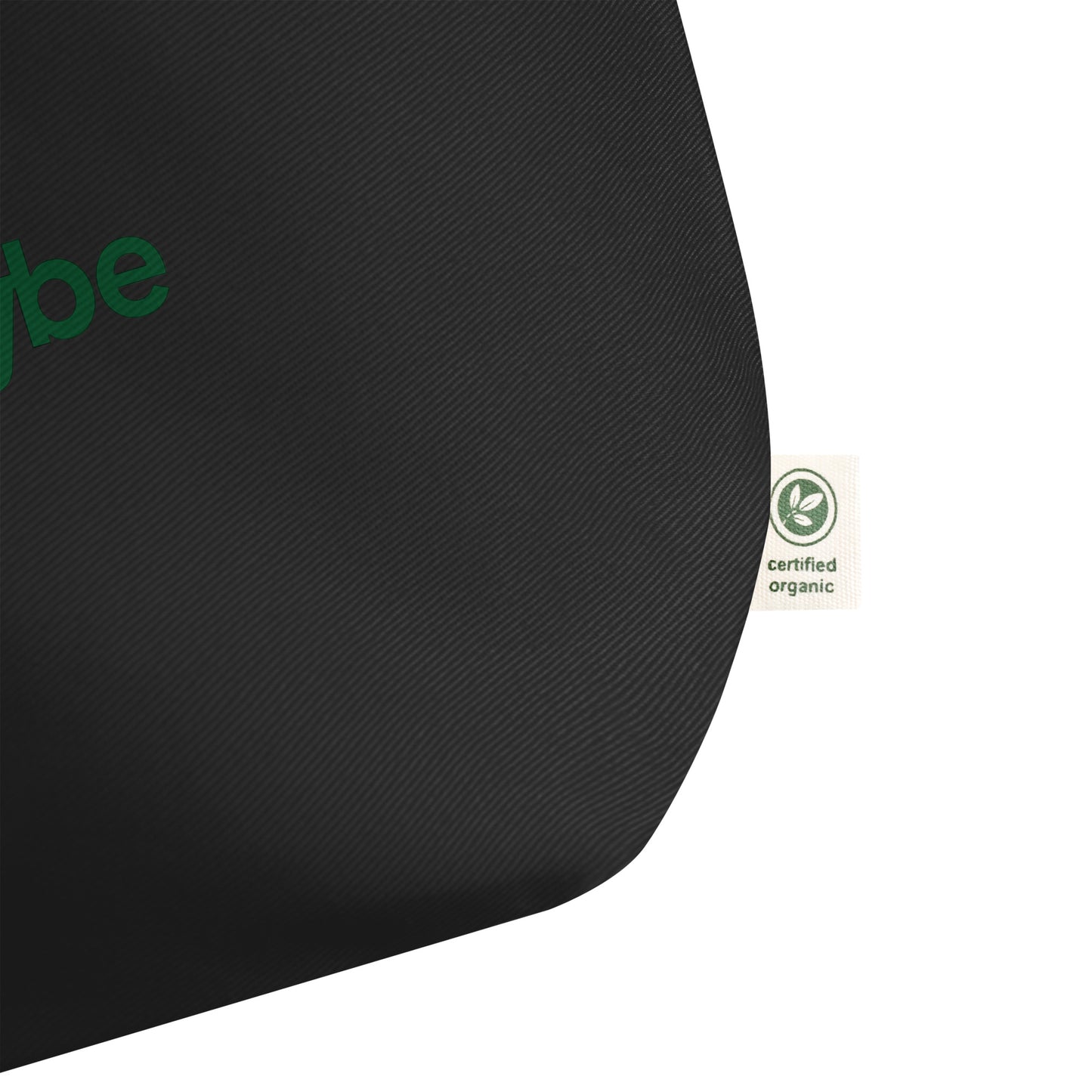 EcoVybe tote bag black version with organic certified label.