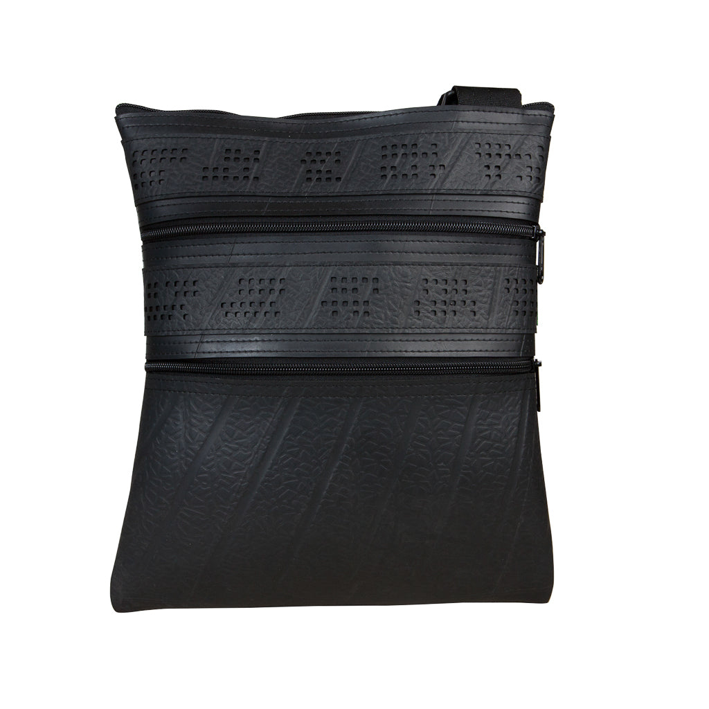 Maggie Special eco-friendly crossbody bag, black zipper version, recycled rubber vegan design.