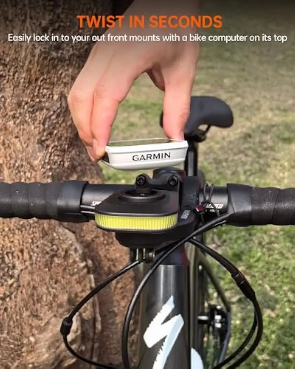 NNEOBA FR300 rechargeable LED bike light, easy twist installation on handlebar.
