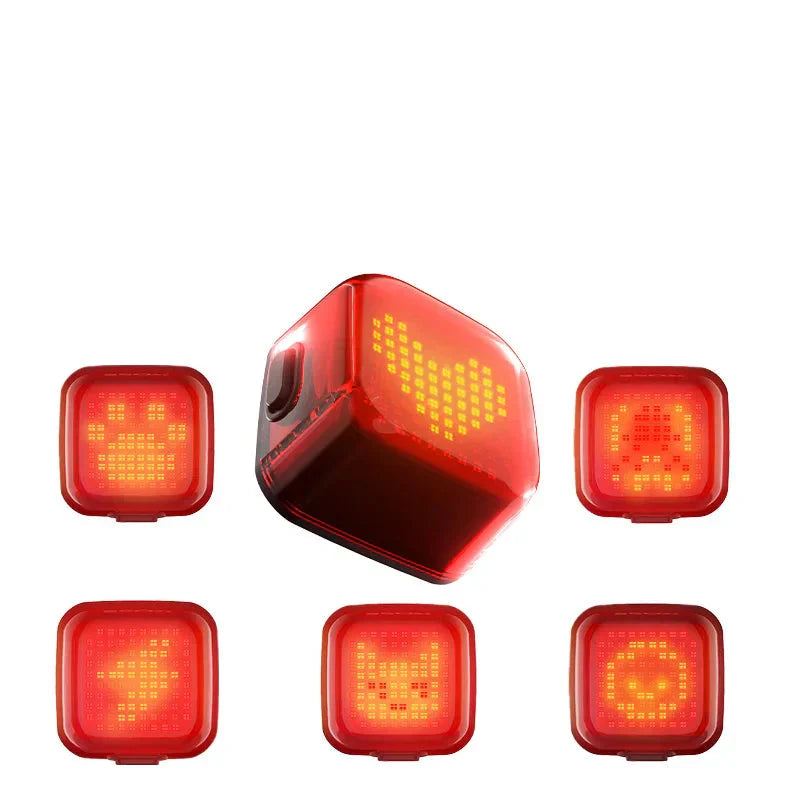 Smart Matrix Bike Tail Light with customizable LED patterns in red.